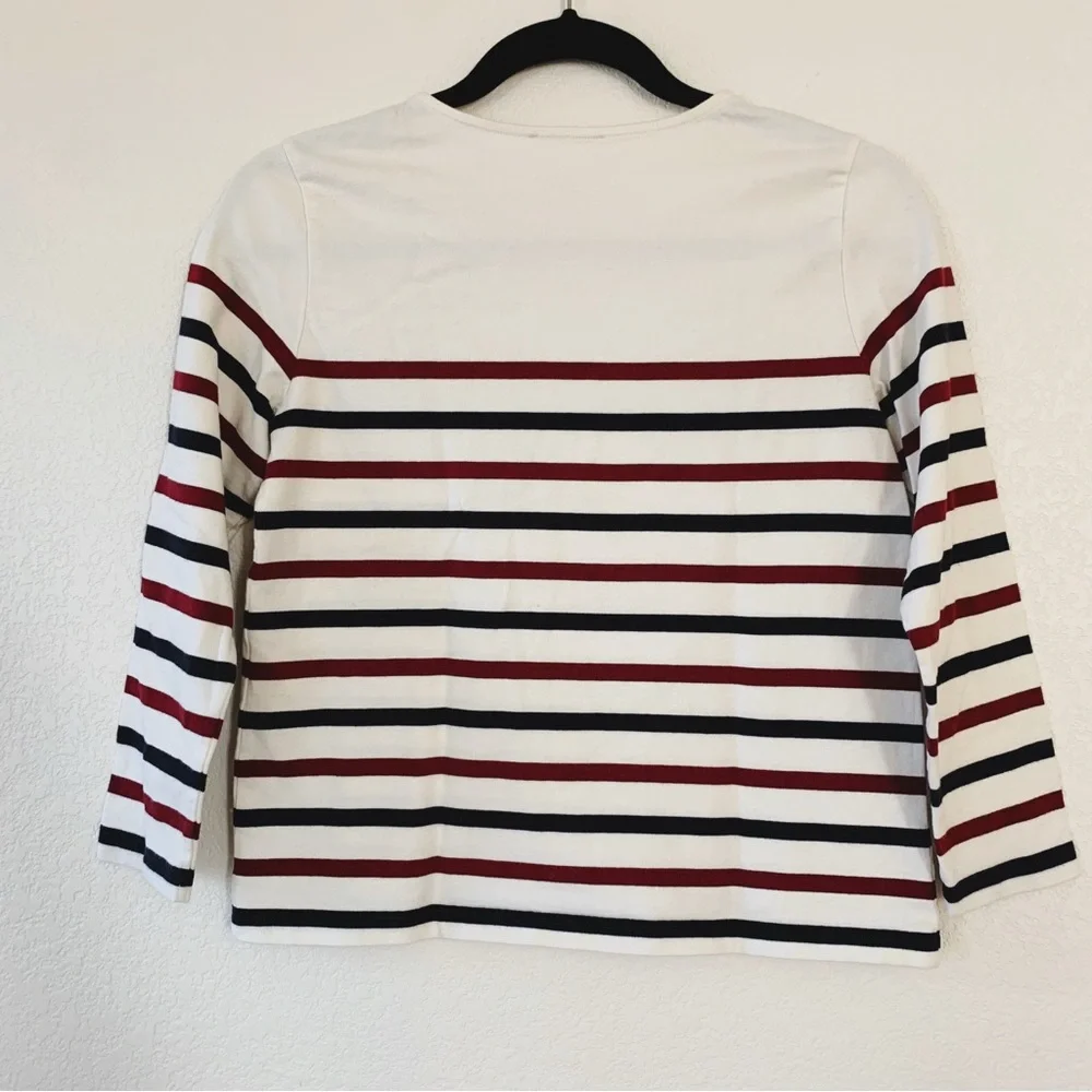 Sezane Loic Small White Red Blue 3/4 Sleeve Nautical Tee - Picture 2 of 6
